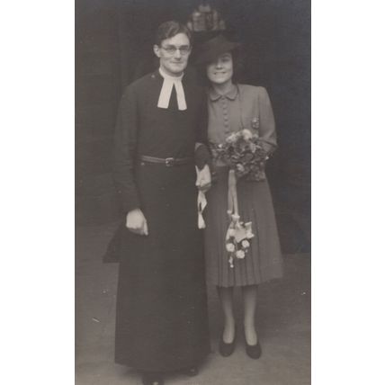 Priest & Possibly Wife Lover Antique Unusual Church Postcard