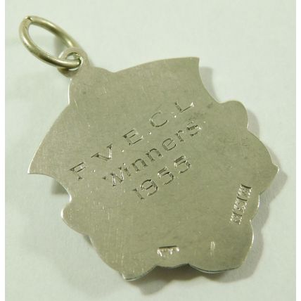 Sterling Silver Pocket Watch Albert Chain Cricket Fob Medal FVECL 1955 Winners