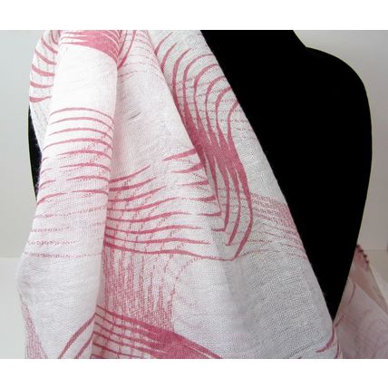 Beautiful White and Pink Wave Design Elegant 100% Cotton Scarf / Sarong / Shawl