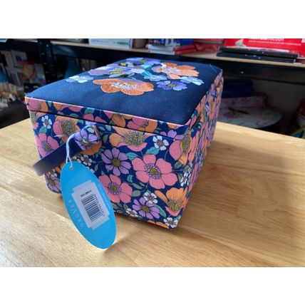 HobbyGift Sewing Box (M): Rectangle: Embroidered Lid: Garden Serenade, Flowers