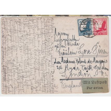 AIR MAIL old style etiquette on cover- 1934 Mannheim, Germany to London