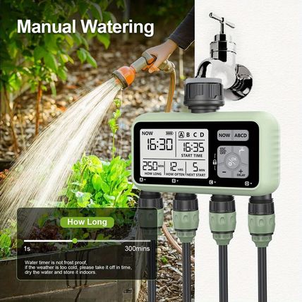 4 Outlet Sprinkler Timer, Water Timer, Programmable Garden Hose Timer with Rain
