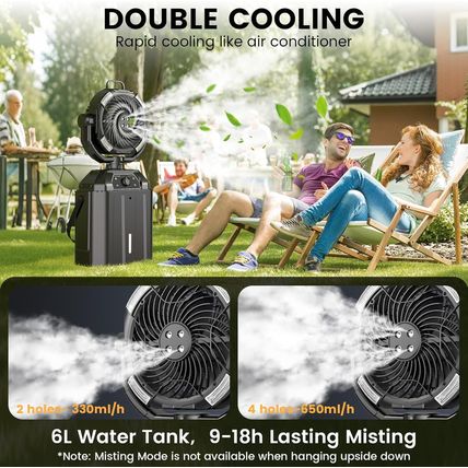 Misting Fan Portable 6L Bucket 20000Mah Rechargeable Camping Fan with LED Light