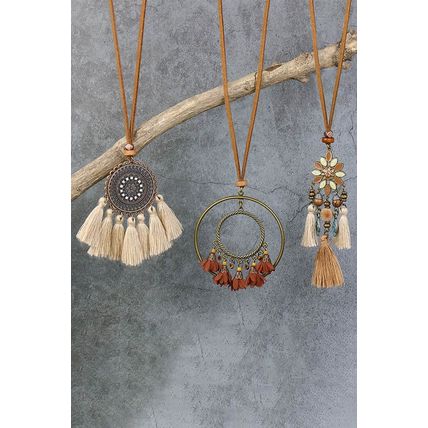 Multicolor 3pcs Bohemian Retro Tasseled Pendant Necklace