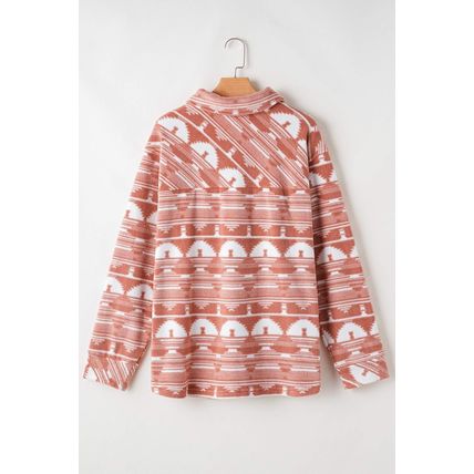 Pink Plus Size Aztec Print Chest Pocket Shacket