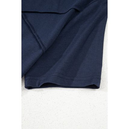 Dirty blue Solid Color Toothpick Stripe Round Neck T Shirt