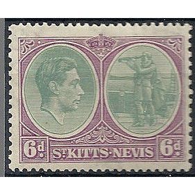 St Kitts-Nevis 1938 SG74 6d Green & Bright Purple Perf 13x12 Mounted Mint ...