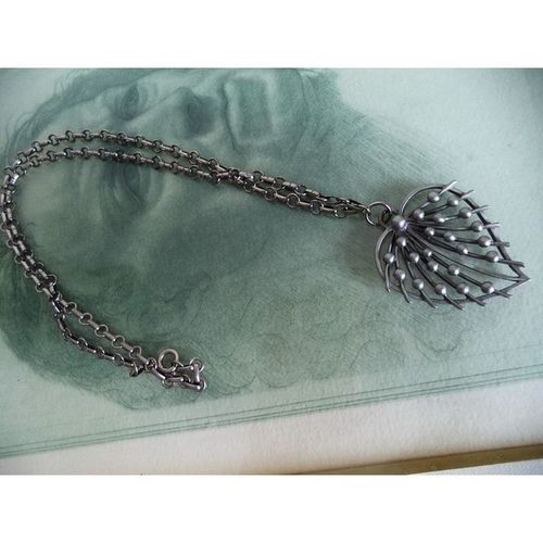 Vintage 60S rare space age Art SPIKEY Silver Leaf MID CENTURY abstract necklace