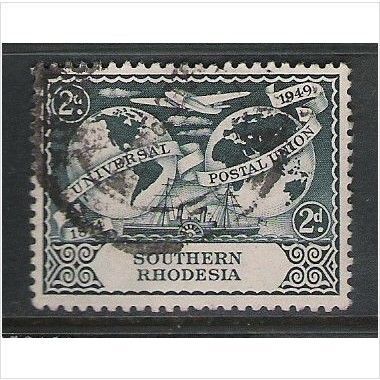 Southern Rhodesia KGVI 1949 UPU 75th 2d Slate Green Used SG68 stamp
