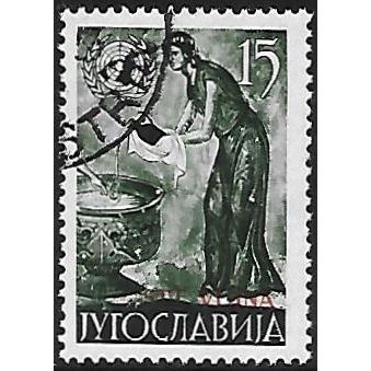 Mi 95: 15 D. deep olive-green United Nations: Frescoes