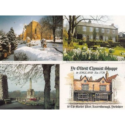 Knaresborough War Memorial Castle In Snow Chemist Shop School 4x Postcard s