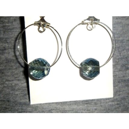 Stunning 128 faceted large AB crystal glass drum on hoop hook earrings