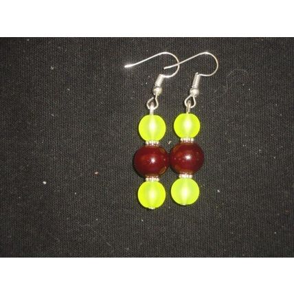 Vibrant neon yellow on deep purple glass earrings