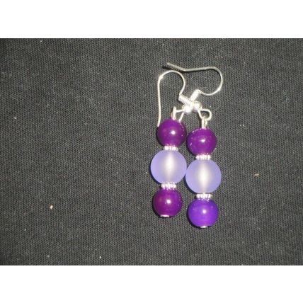 Solid plum purple over frosted lavender glass dangle earrings