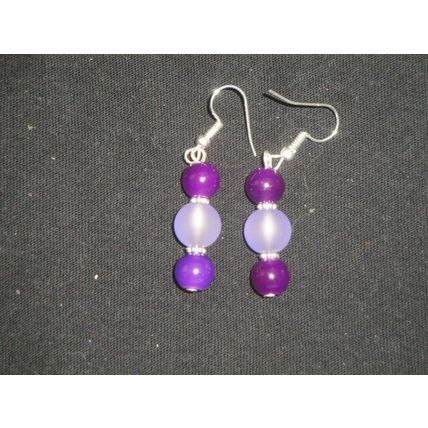 Solid plum purple over frosted lavender glass dangle earrings