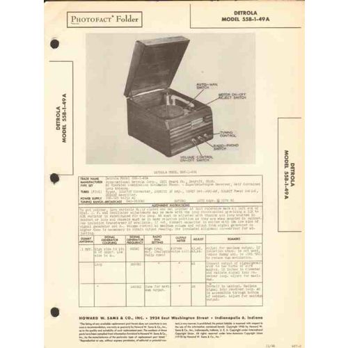 DETROLA model 558-1-49A AM radio phonograph Sams Photofact manual