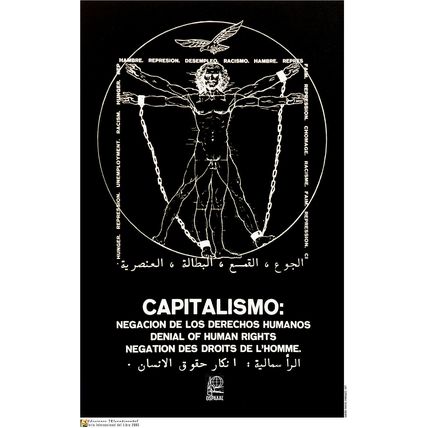 Political OSPAAAL poster.CAPITALISM.Da Vinci Vitruvian Man.Human rights art.ot2