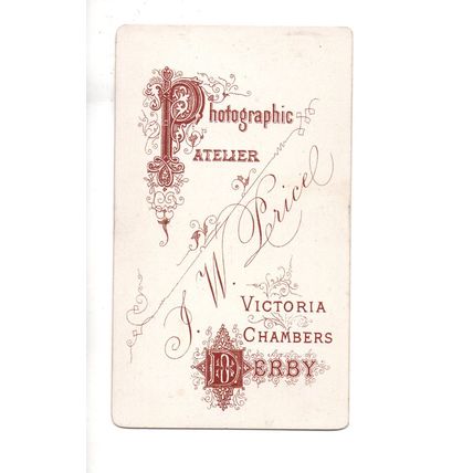 VICTORIAN CARTE-de-VISITE OF A GENT BY J..W.PRICE VICTORIA CHAMBERS DERBY (148)