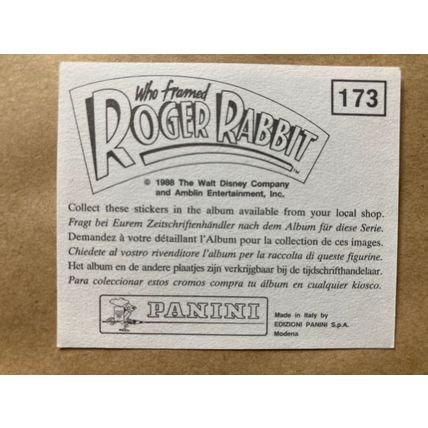 Who Framed Roger Rabbit Sticker # 173 (A) unused 1988 Panini Disney