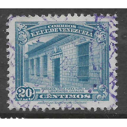 VENEZUELA 1940 ANNIV DEATH OF BOLIVAR 20c BLUE BOLIVAR HOUSE SG621 FINE USED#