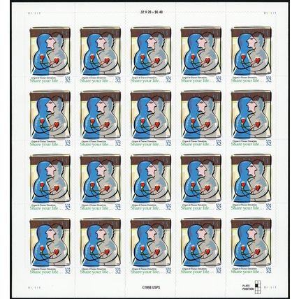 1998, Very RARE Modern Misperforated ERROR Sheet of 20 32¢ Stamps - Stuart Katz