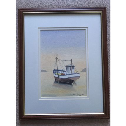 Original Watercolour Painting by John Peppit END OF THE DAY Fishing Boat Framed