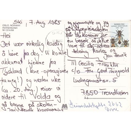 Oslo Holmenkollen Norway Postcard posted 1985 crease