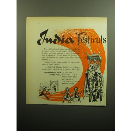 1958 Government of India Tourist Office Ad - India Festivals