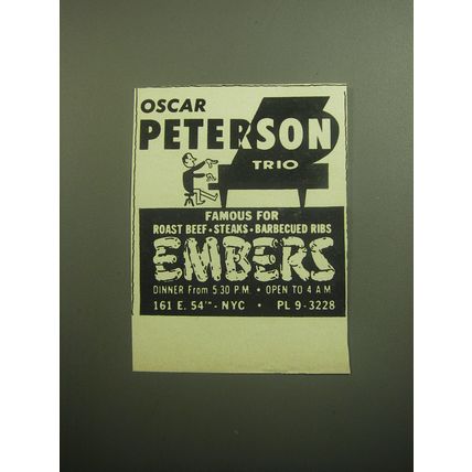 1958 Embers Restaurant Ad - Oscar Peterson Trio
