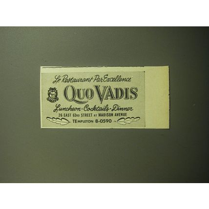 1958 Quo Vadis Restaurant Ad - Le Restaurant Par Excellence