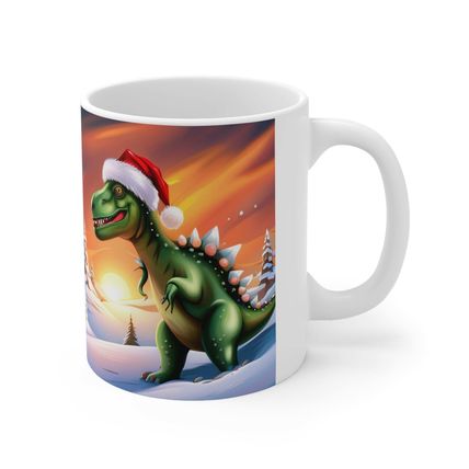 Dinosaur Raptor Rocks Christmas Santa Red Hat Ceramic Mug 11oz Design #1 Mirrore