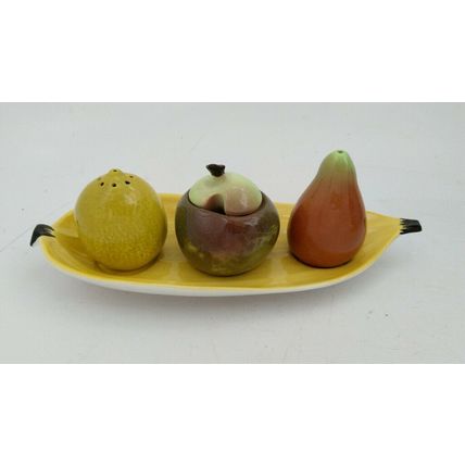 carleton ware carletonware cruet set mustard salt pepper banana pear lemon apple
