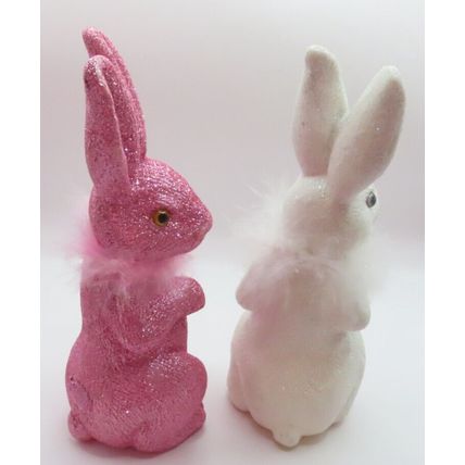 Glitter Bunnies Pink & White Ornament 21 CM Gift Home Decor Plastic Light Weight
