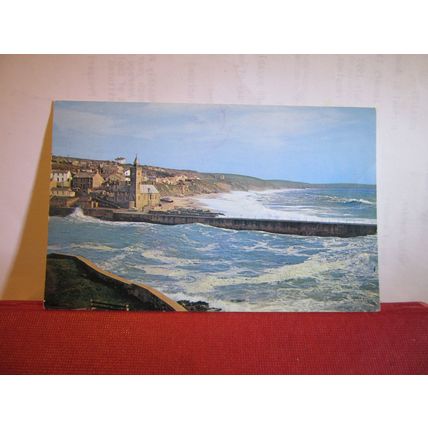ROUGH SEAS AT PORTHLEVEN, CORNWALL used postcard 1964 postmark =