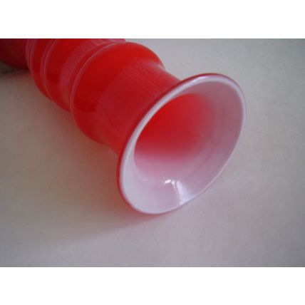 Vintage Hooped Vase Cased Red & White Glass Triple Hoop 1970's Flower Holder