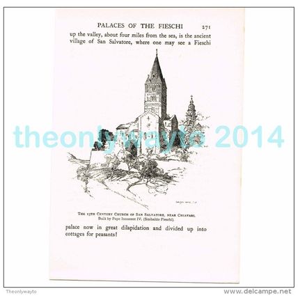 CHURCH OF SAN SALVATORE NEAR CHIAVARI, ITALY, BOOK ILLUSTRATION/PRINT, 1926