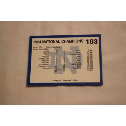 1924 National Champions 1990 Collegiate Collection Notre Dame NO. 103