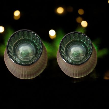 Christmas Tree Tapered Candle Holders - Set of 2 - Forest Green Glass