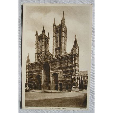 vintage postcard Lincoln Cathedral, west