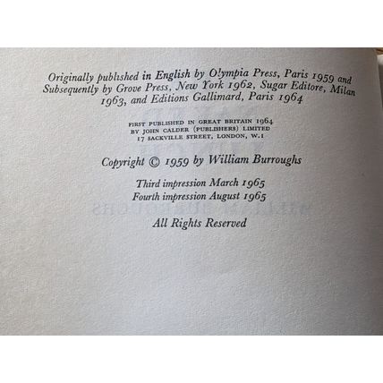 WILLIAM BURROUGHS The Naked Lunch UK 3rd edition hardback rare book 1965 DJ