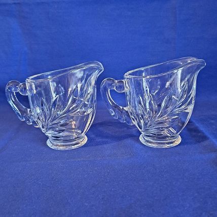 Vintage Lot 2 Indiana Glass WILLOW CLEAR 1008 CREAMERS 3 3/8" Leaf 6oz Milk