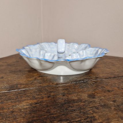 Vintage Blue Victoria Hand Painted Three Section Dish with Handle