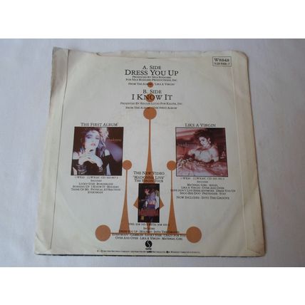 7" 1984 MADONNA . DRESS YOU UP. SOLID .PAPER LABELS, SIRE W 8848, NEAR MINT