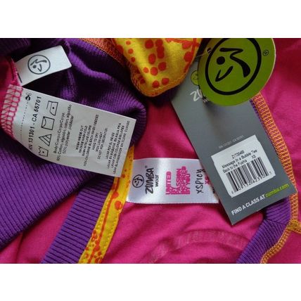 Zumba short sleeved V neck Tee Top Fuchsia Pink multi XS UK 8