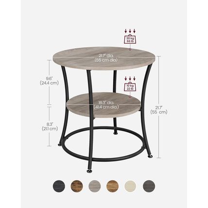 VASAGLE Side Table, round End Table with 2 Storage Shelves for Living Room, Bedr