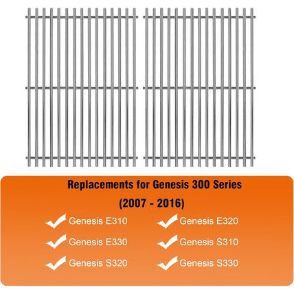 19.5" Stainless Steel Cooking Grates for Weber Genesis 300 Series, 19.5" Grill G