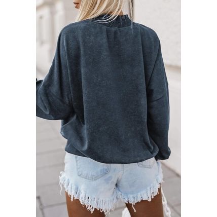 Sky Blue Beads Stud Drop Shoulder Loose Sweatshirt