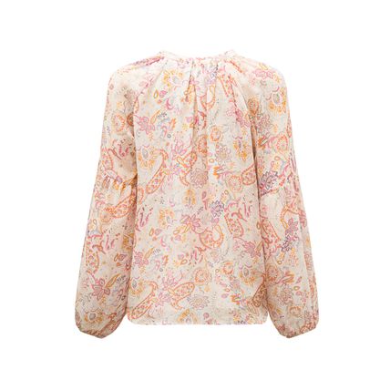 Golden Apricot Floral Print V Neck Long Puff Sleeve Top