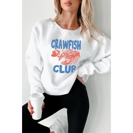 White CRAWFISH CLUB Printed Drop Shoulder Sweatshirt