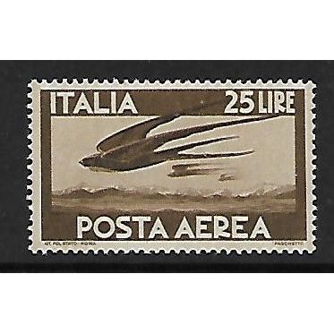 ITALY 1945 AIR 25L BROWN BARN SWALLOWS IN FLIGHT SG 676 M / MINT